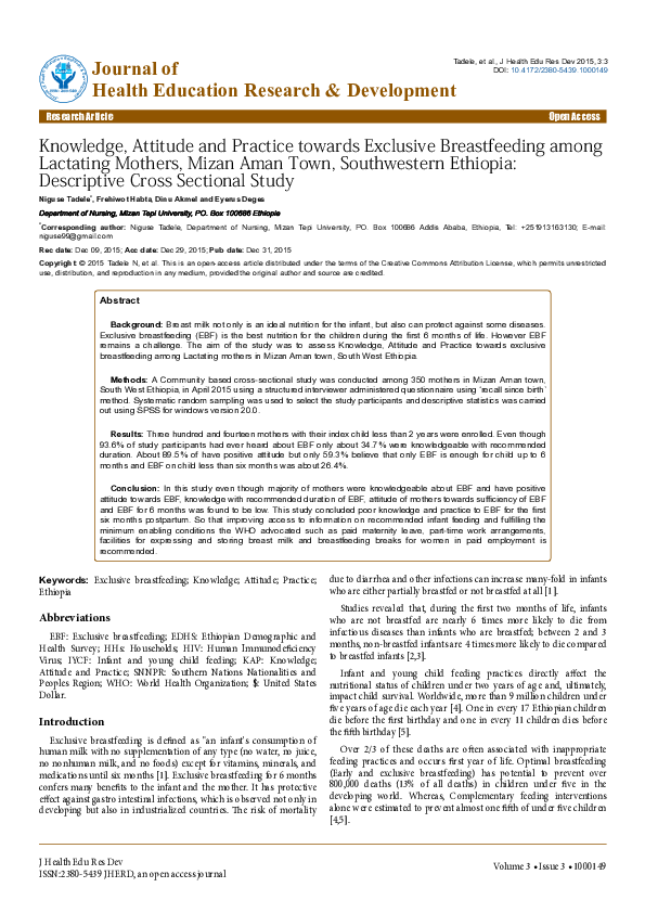 (PDF) Knowledge, Attitude and Practice towards Exclusive Breastfeeding ...