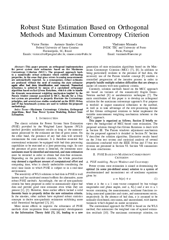 (PDF) Robust state estimation based on orthogonal methods and maximum ...