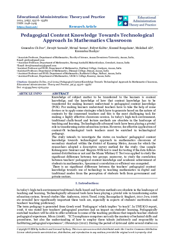 (PDF) Pedagogical Content Knowledge Towards Technological Approach In ...
