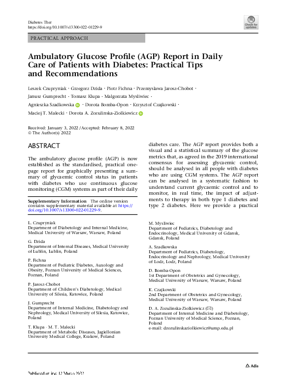 (PDF) Ambulatory Glucose Profile (AGP) Report in Daily Care of Patients ...