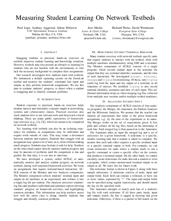 (PDF) Measuring Student Learning On Network Testbeds