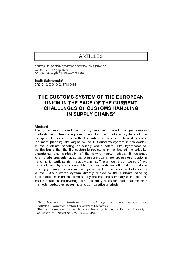 (PDF) The customs system of the European Union in the face of the ...