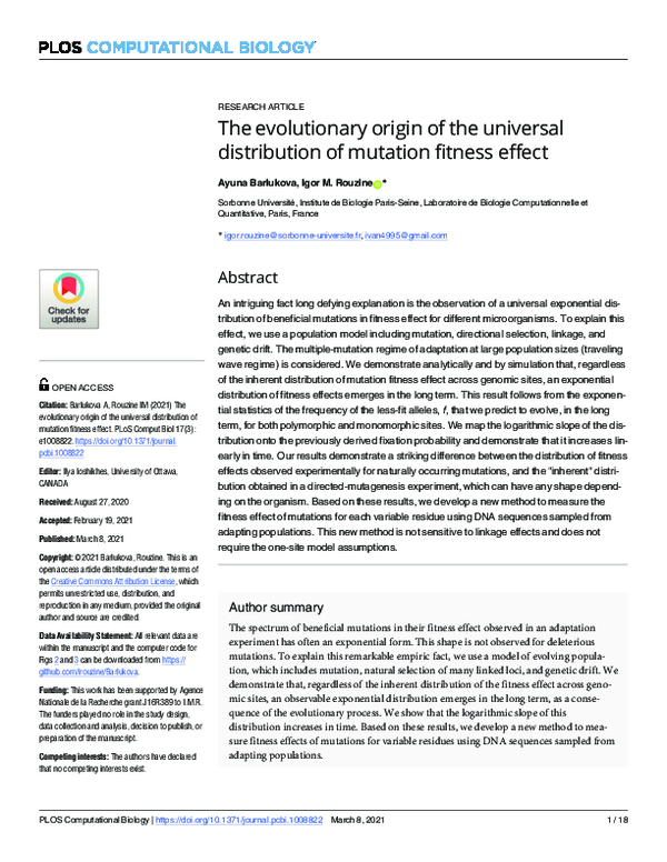(PDF) The evolutionary origin of the universal distribution of mutation ...