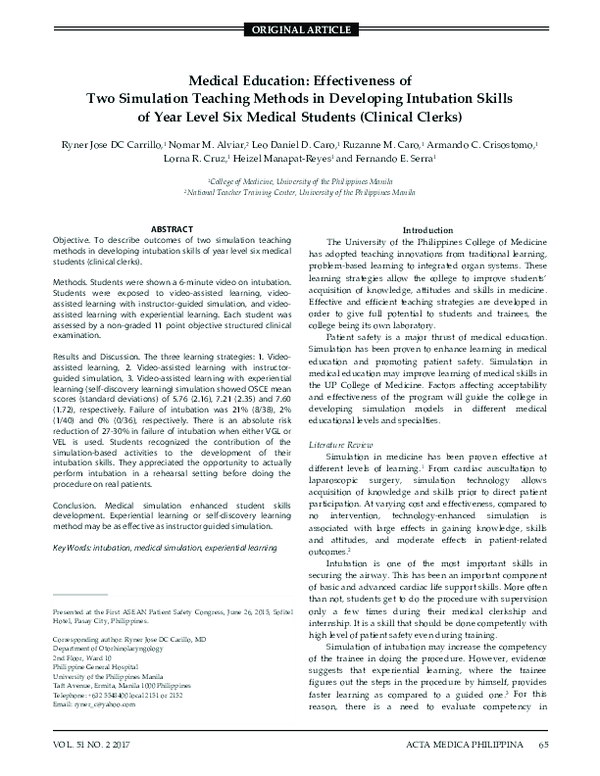 (PDF) Medical Education: Effectiveness of Two Simulation Teaching ...