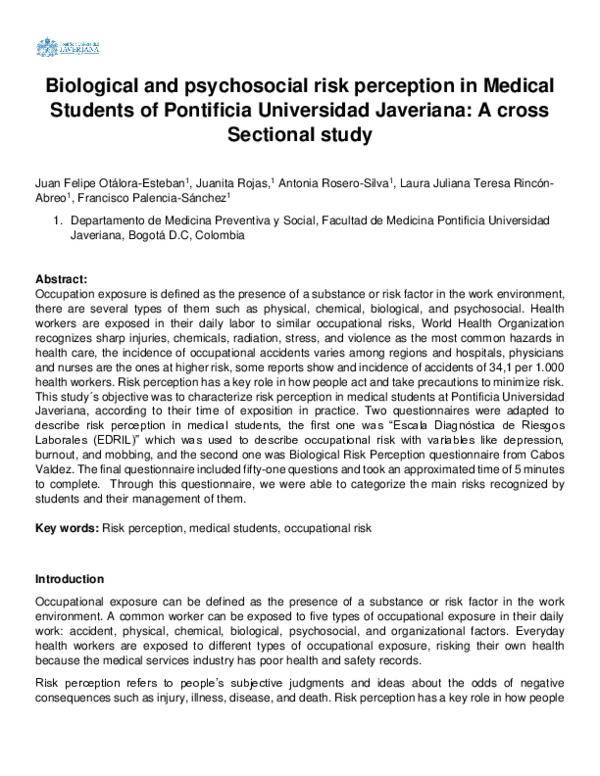 (PDF) Biological and psychosocial risk perception in Medical Students ...