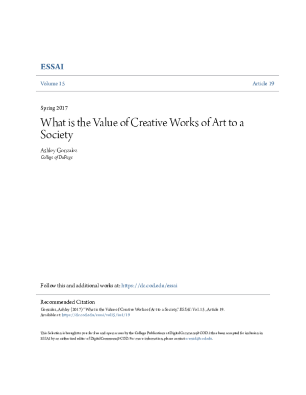 (PDF) What is the Value of Creative Works of Art to a Society ashley