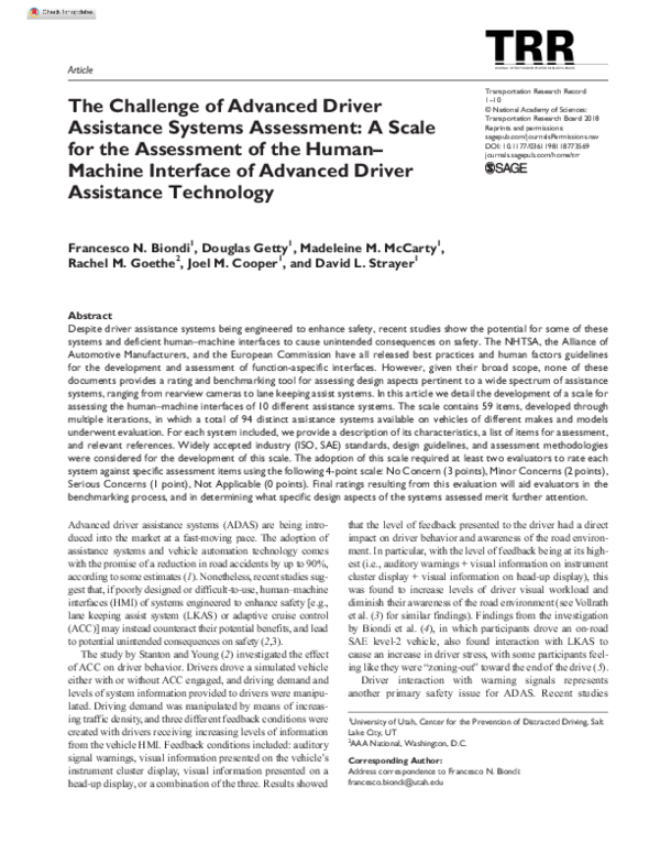 (PDF) The Challenge of Advanced Driver Assistance Systems Assessment: A ...