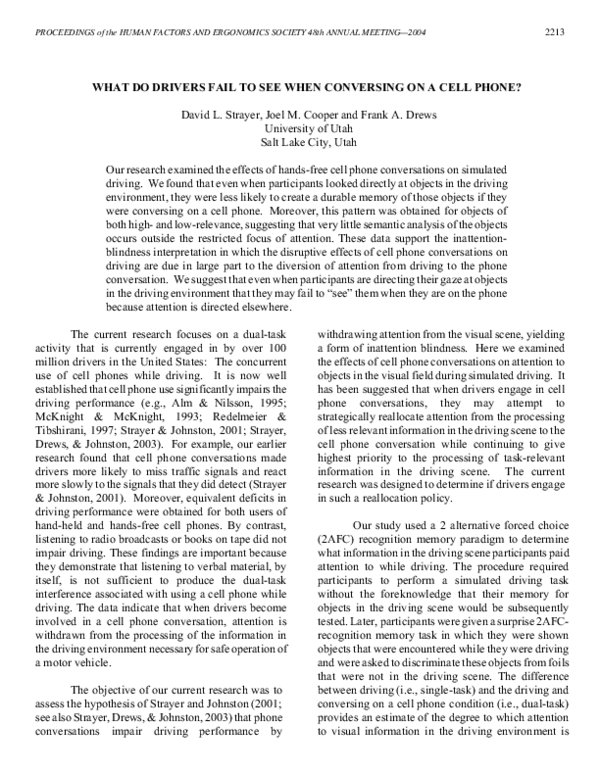 (PDF) What do Drivers Fail to See When Conversing on a Cell Phone