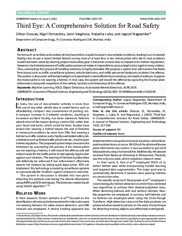 (PDF) Third Eye: A Comprehensive Solution for Road Safety