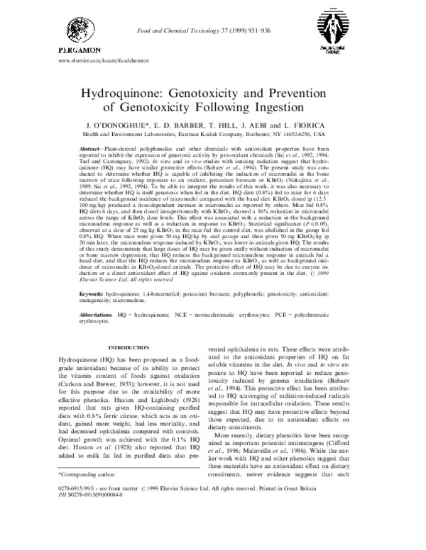 (PDF) Hydroquinone: Genotoxicity and Prevention of Genotoxicity ...
