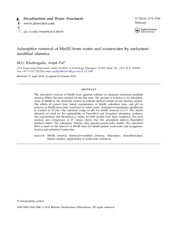 (PDF) Adsorptive removal of Mn(II) from water and wastewater by ...