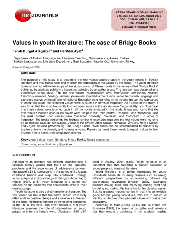 (PDF) Values in youth literature: The case of Bridge Books