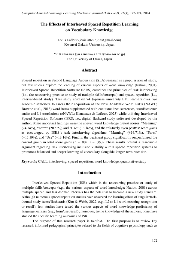 (PDF) The Effects of Interleaved Spaced Repetition Learning on ...