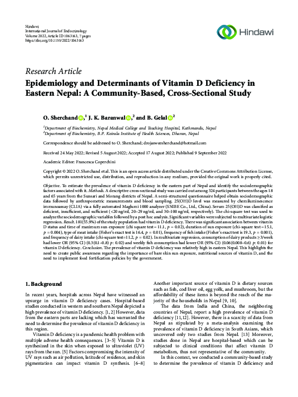 (PDF) Epidemiology and determinants of vitamin D deficiency in Eastern ...