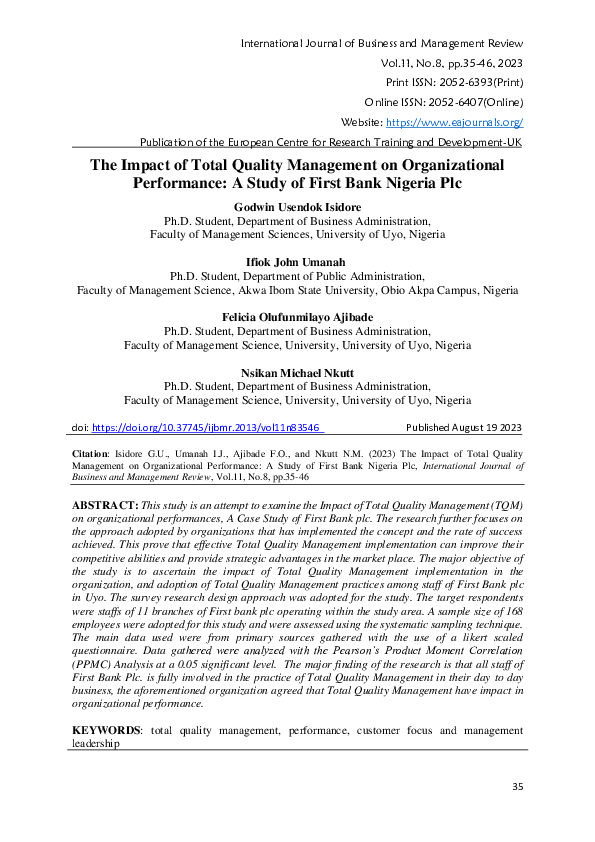 (PDF) The Impact of Total Quality Management on Organizational ...