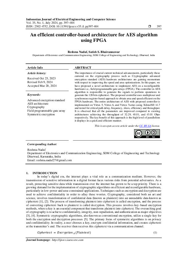 (PDF) An efficient controller-based architecture for AES algorithm ...
