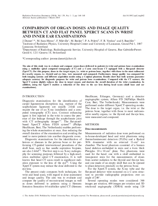 (PDF) Comparison of organ doses and image quality between CT and flat ...