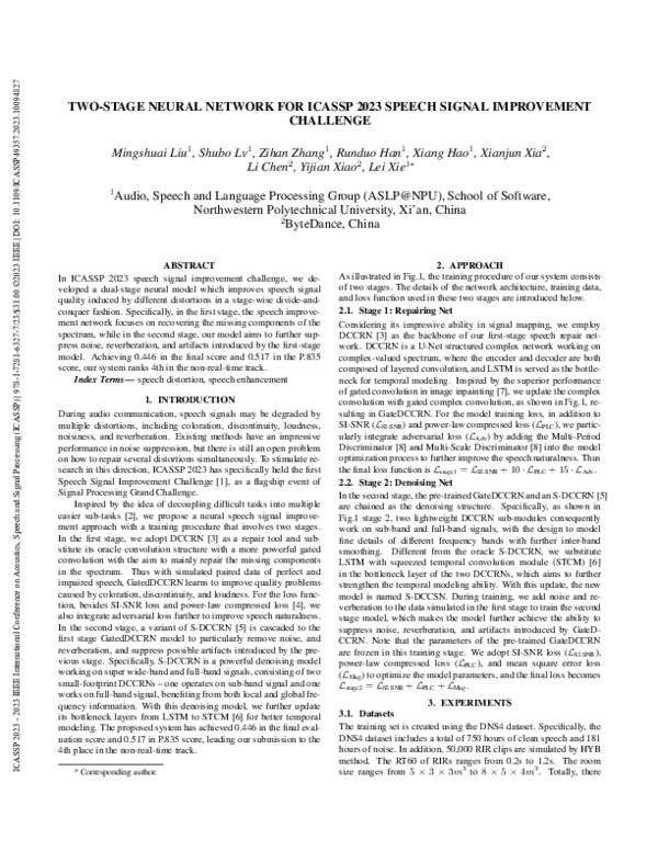 (PDF) Two-Stage Neural Network for ICASSP 2023 Speech Signal ...