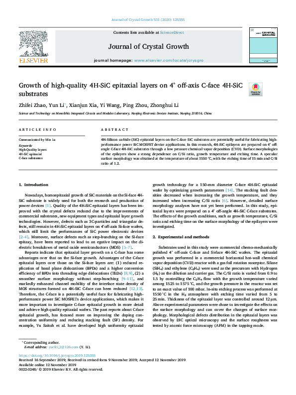 (PDF) Growth of high-quality 4H-SiC epitaxial layers on 4° off-axis C ...