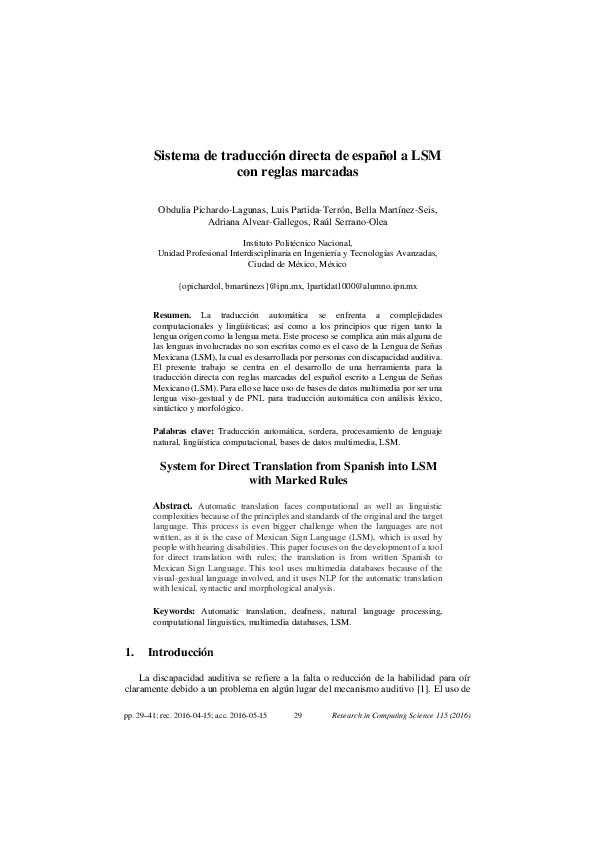 (PDF) Sistema de traducción directa de español a LSM con reglas