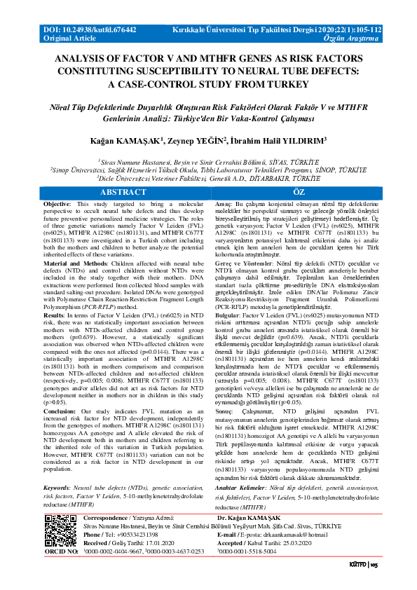 (PDF) Analysis of Factor V and MTHFR Genes as Risk Factors Constituting ...