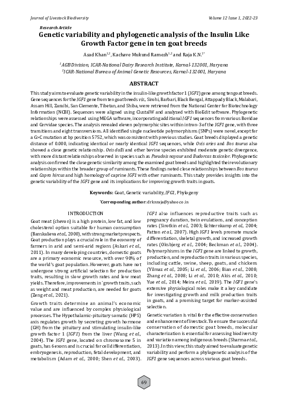 (PDF) Genetic variability and phylogenetic analysis of the Insulin Like ...