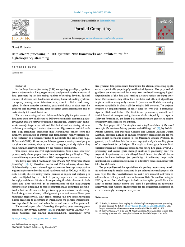 (PDF) Data stream processing in HPC systems: New frameworks and ...