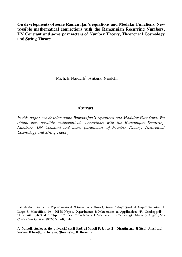 (PDF) On developments of some Ramanujan's equations and Modular ...