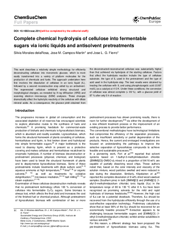 (PDF) Complete Chemical Hydrolysis of Cellulose into Fermentable Sugars ...