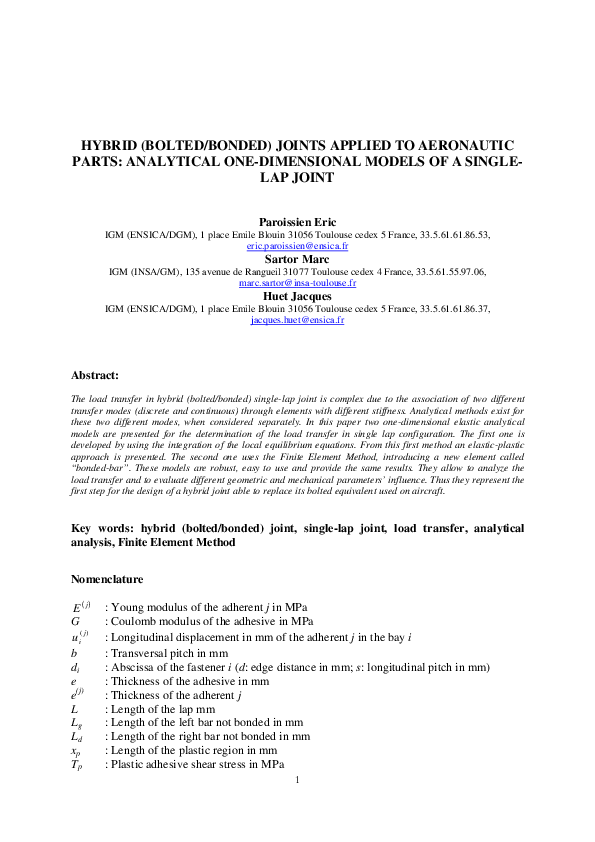 (PDF) Hybrid (Bolted/Bonded) Joints Applied to Aeronautic Parts ...