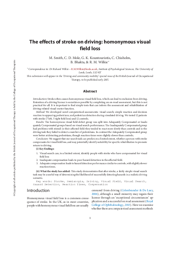 (PDF) Driving with homonymous visual field loss: Does visual search ...