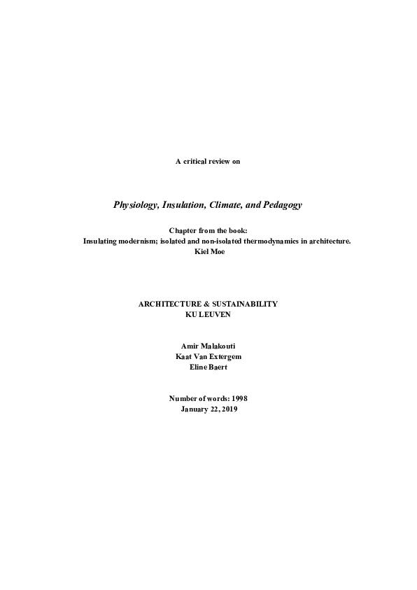 (PDF) Physiology, Insulation, Climate, and Pedagogy