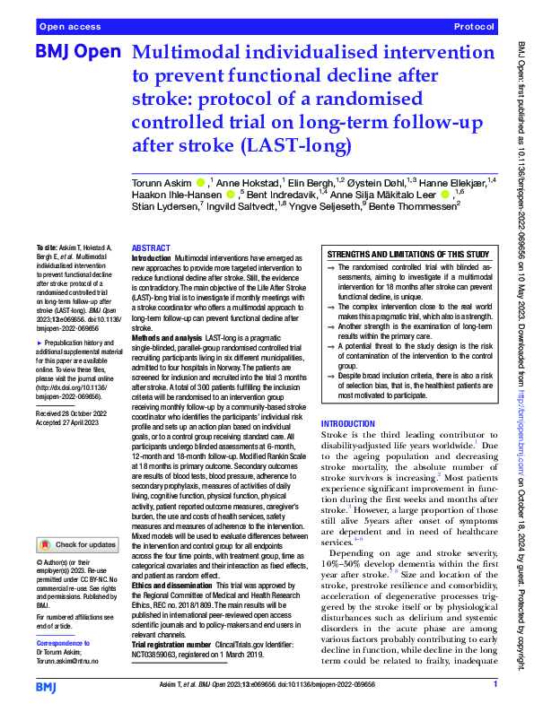 (PDF) Multimodal individualised intervention to prevent functional ...