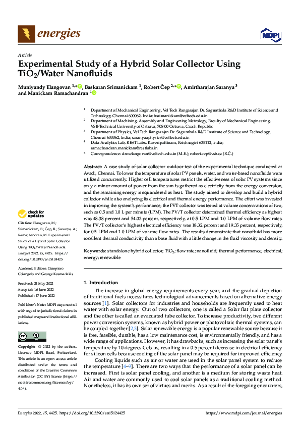 (PDF) Experimental Study of a Hybrid Solar Collector Using TiO2/Water ...