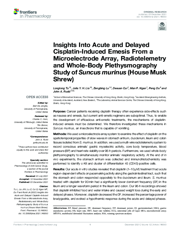 (PDF) Insights Into Acute and Delayed Cisplatin-Induced Emesis From a ...