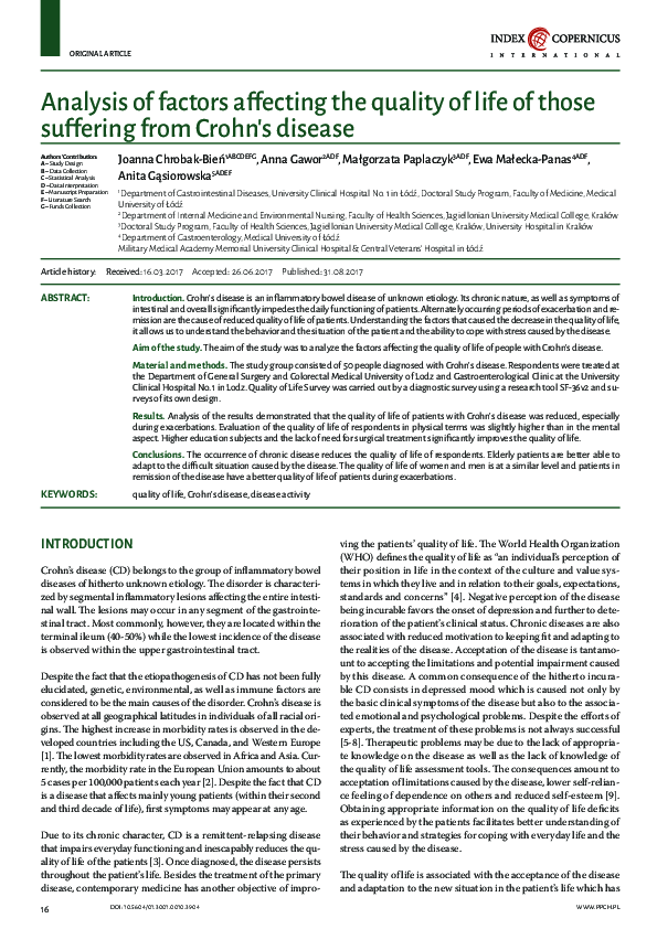 (PDF) Analysis of factors affecting the quality of life of those ...