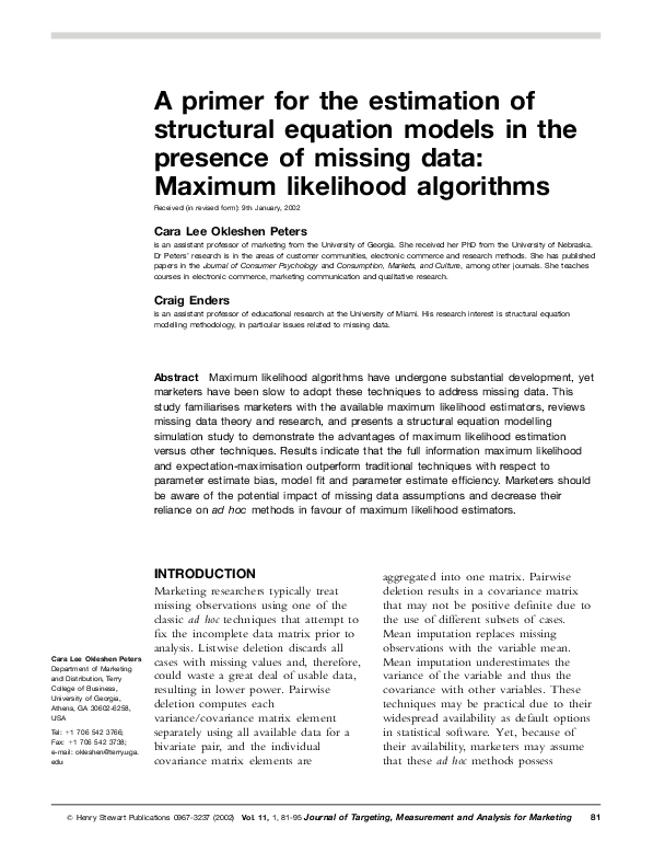 (PDF) A primer for the estimation of structural equation models in the ...