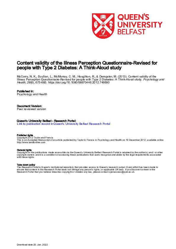 (PDF) Content validity of the illness perceptions questionnaire ...