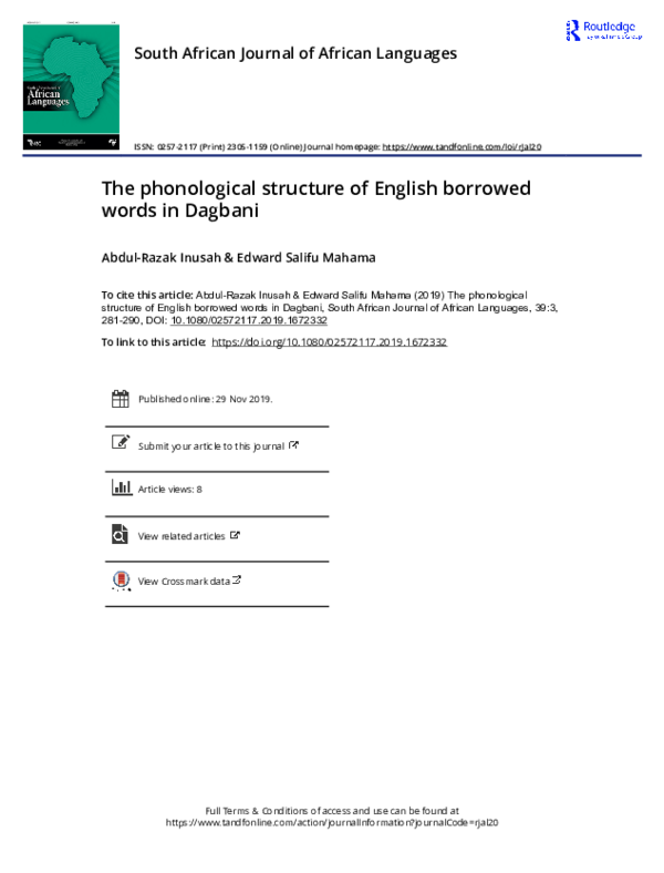 (PDF) The phonological structure of English borrowed words in Dagbani
