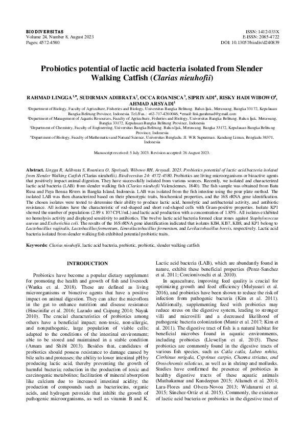 (PDF) Probiotics potential of lactic acid bacteria isolated from ...