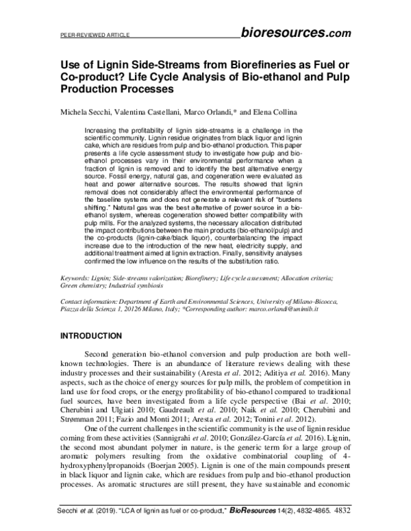 (PDF) Use of lignin side-streams from biorefineries as fuel or co ...