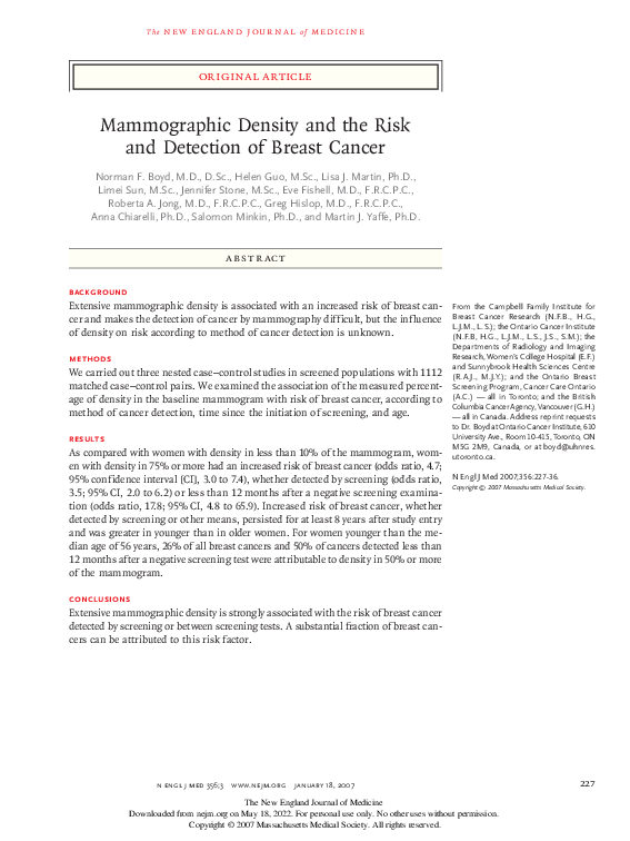 (PDF) Mammographic Density and the Risk and Detection of Breast Cancer