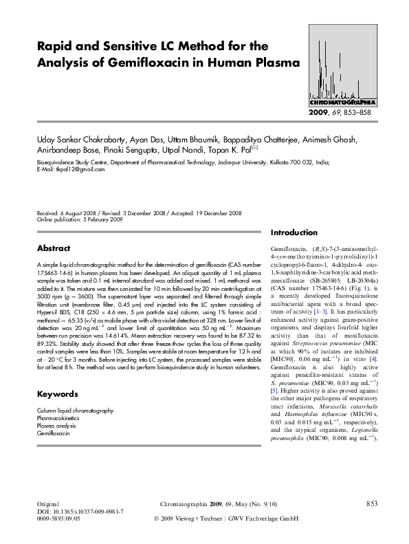 (PDF) Rapid and Sensitive LC Method for the Analysis of Gemifloxacin in ...