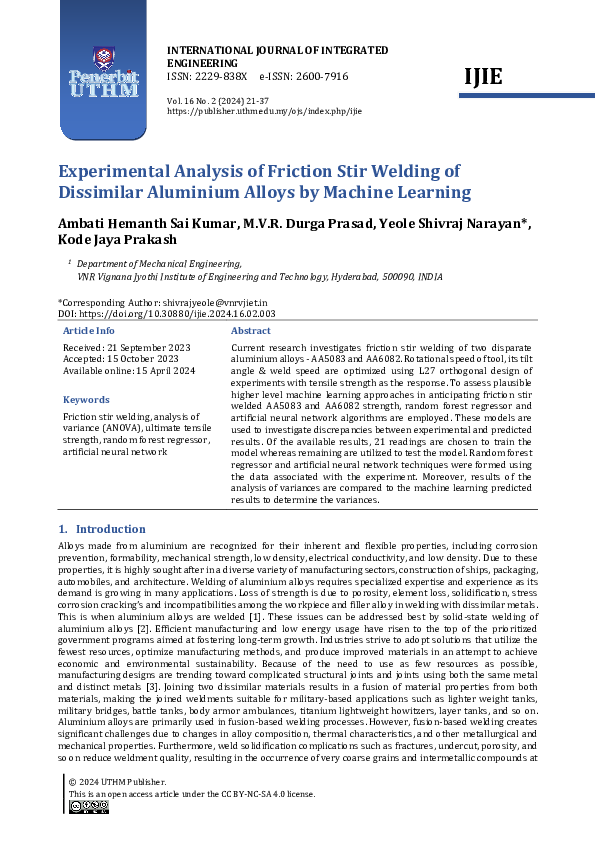 (PDF) Experimental Analysis of Friction Stir Welding of Dissimilar ...