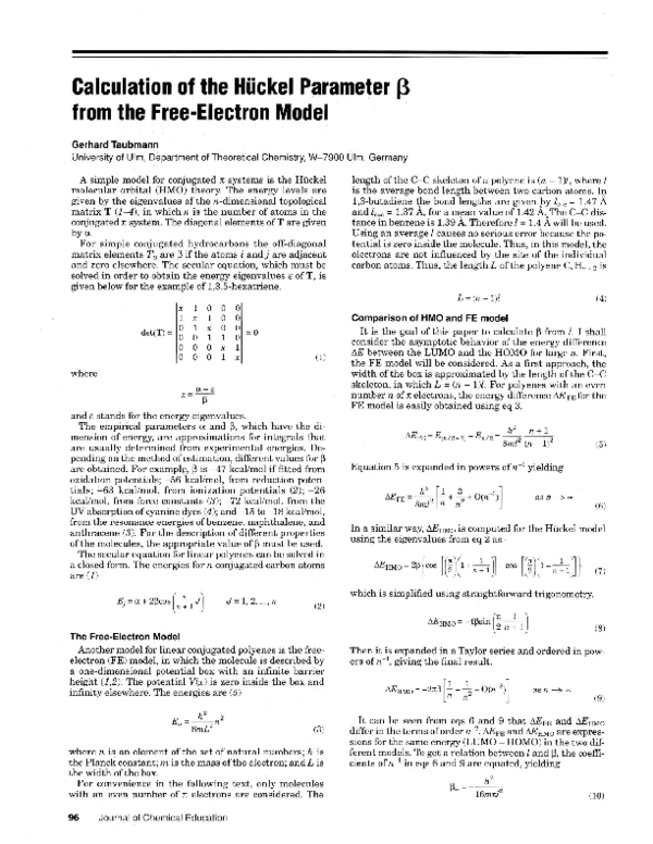 (PDF) Calculation of the Hückel parameter β [beta] from the free ...