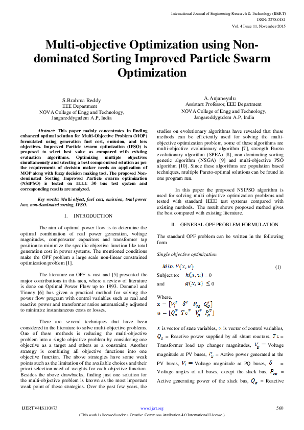 (PDF) Multi-objective Optimization using Non-dominated Sorting Improved ...