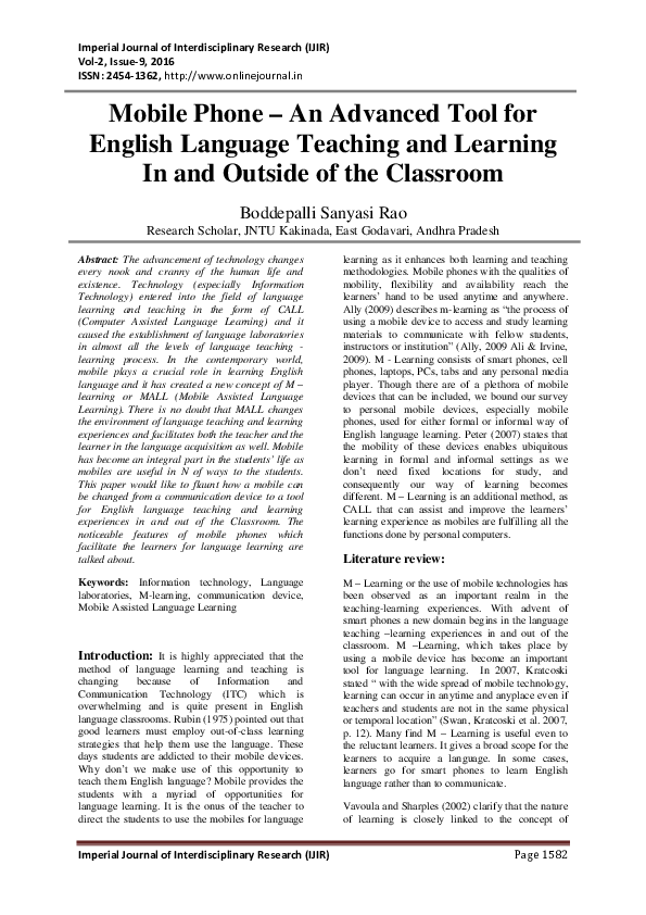 (PDF) Mobile Phone -An Advanced Tool for English Language Teaching and ...