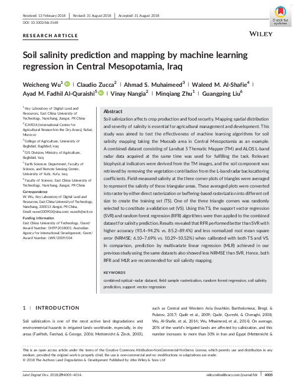 (PDF) Soil salinity prediction and mapping by machine learning ...