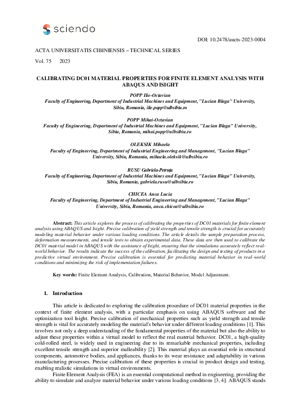 (PDF) Calibrating DC01 Material Properties for Finite Element Analysis ...