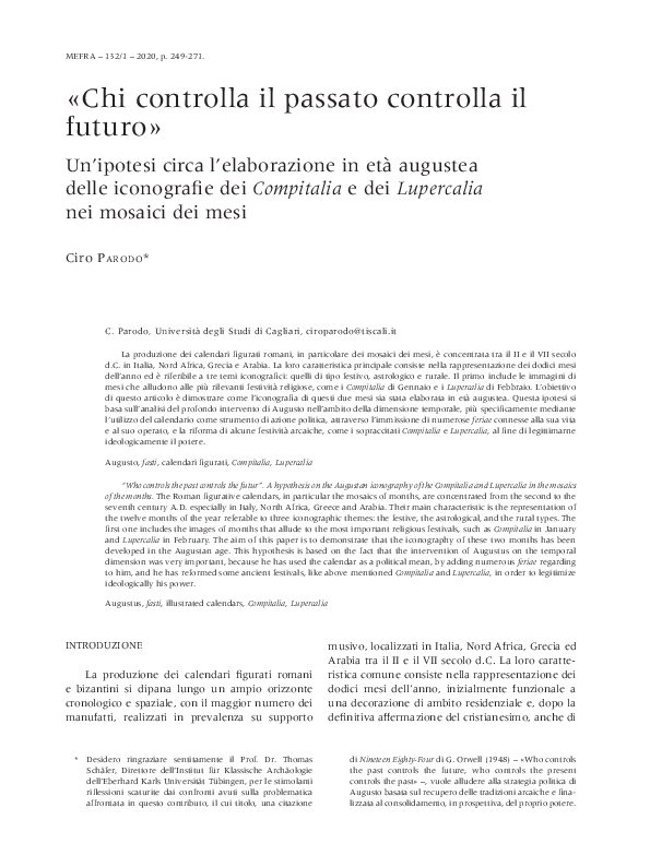 C. Parodo, Chi controlla il passato controlla il futuro». Un'ipotesi ...